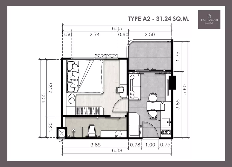 2 pokoje, mieszkanie 31,24 m², piętro 1, oferta nr C108, The Element by Anocha, Kamala, th. 45/11 Kamala